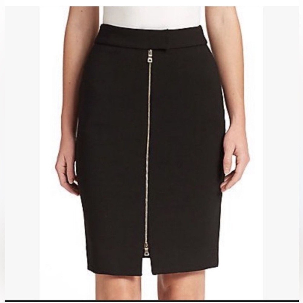 L’Agence Zipper Front Pencil Skirt Black Knee Length